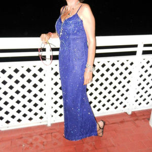 Blue beaded Stenay gown